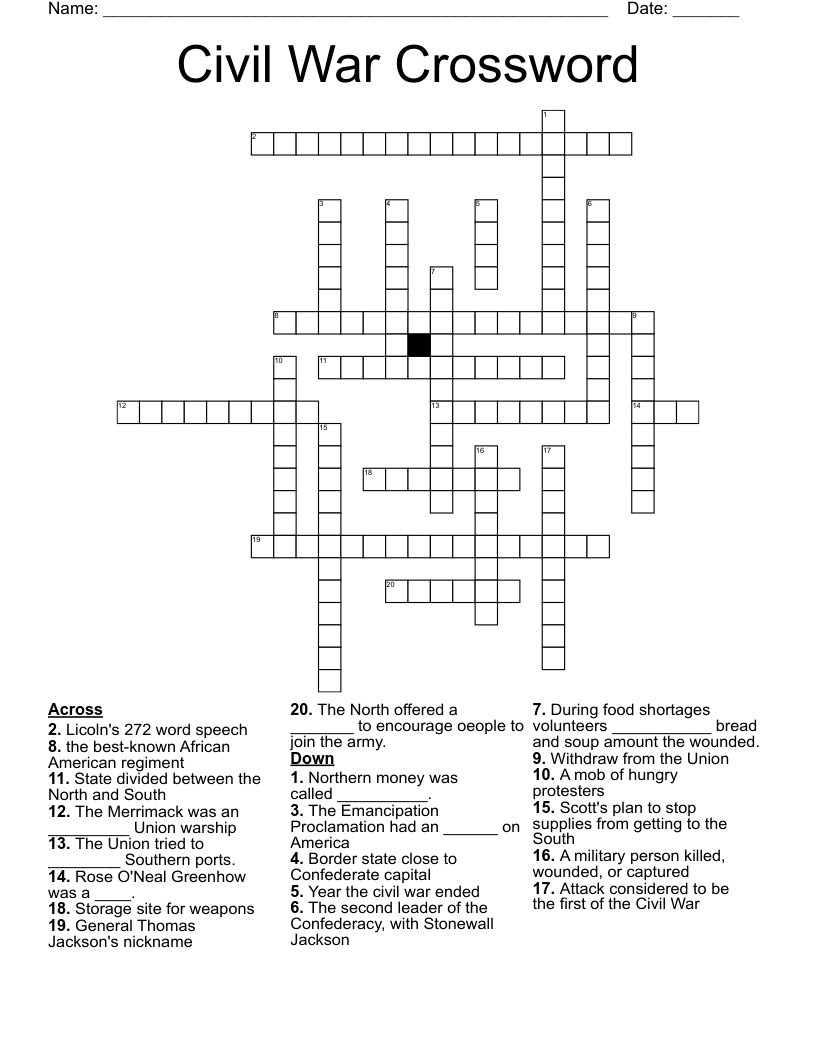 Civil War Crossword