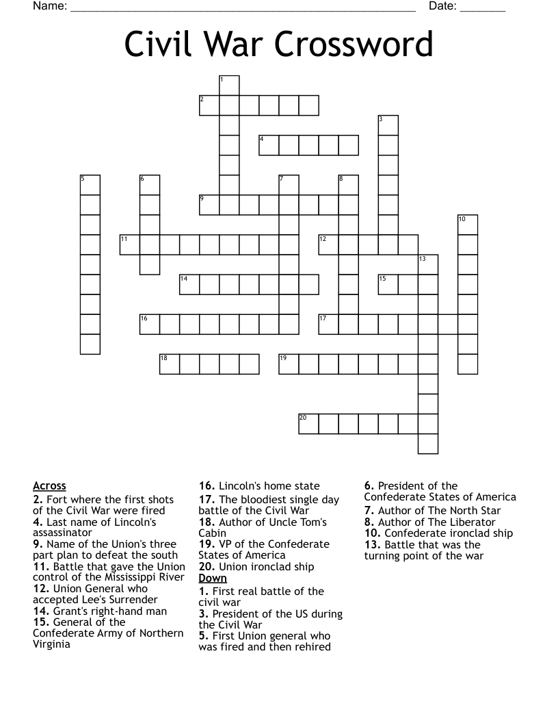 Civil War Crossword