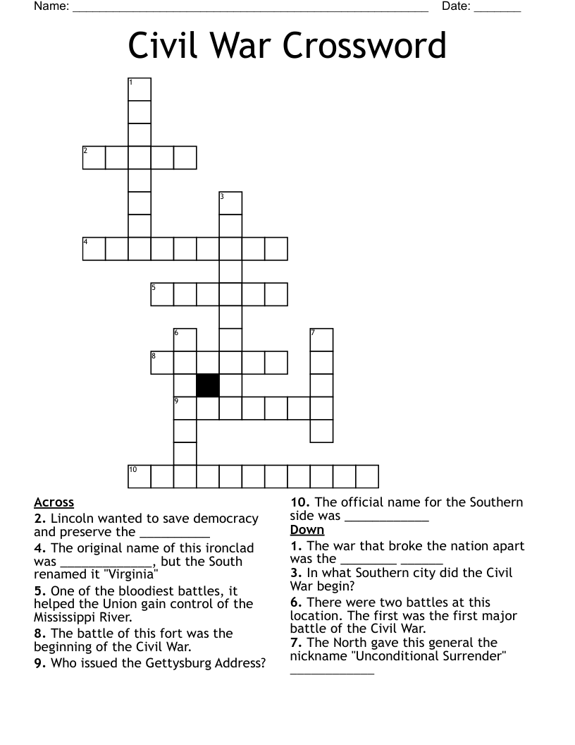 Civil War Crossword