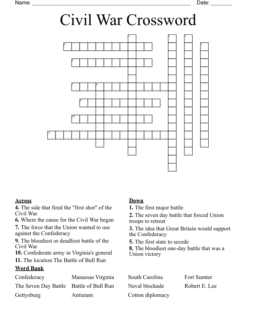 Civil War Crossword