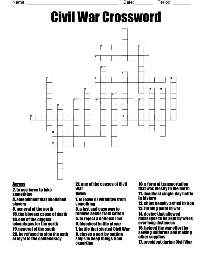 Civil War Crossword