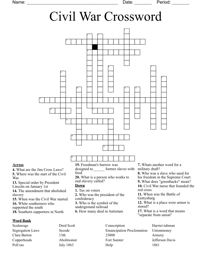 Civil War Crossword