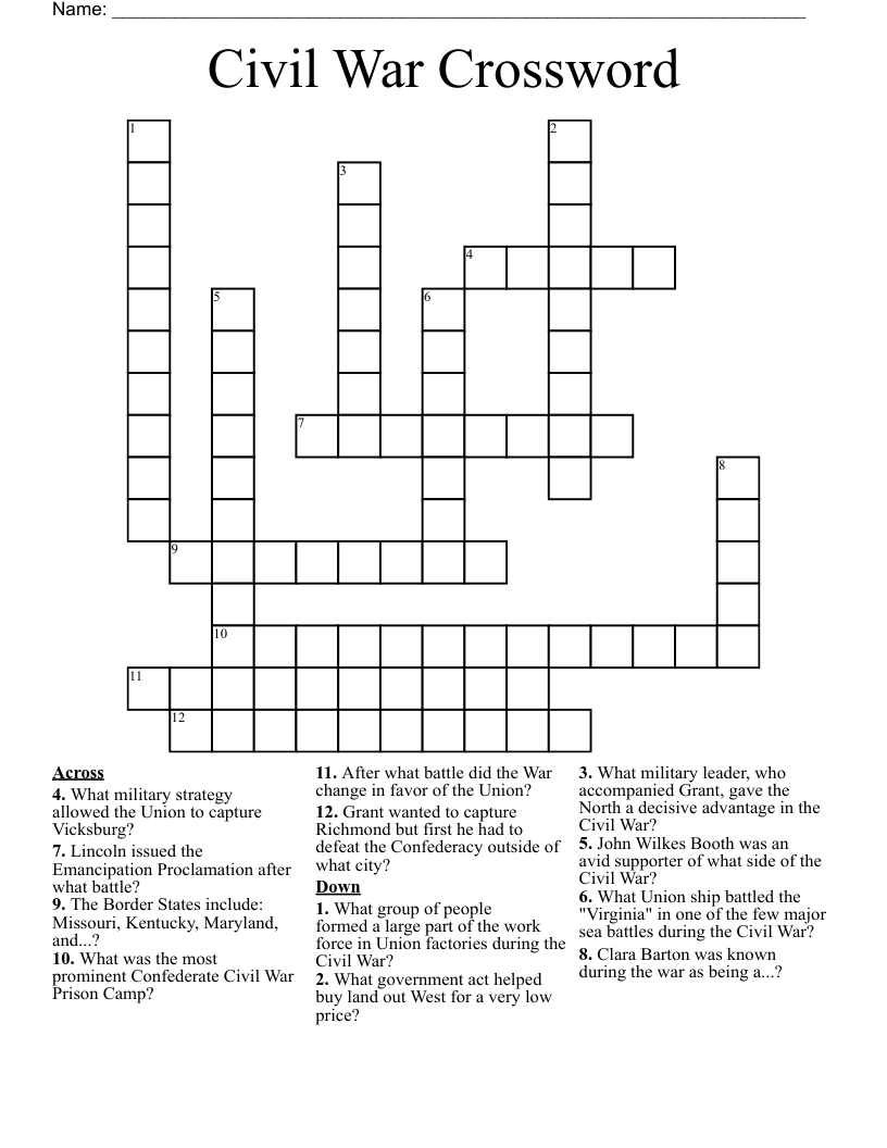 Civil War Crossword