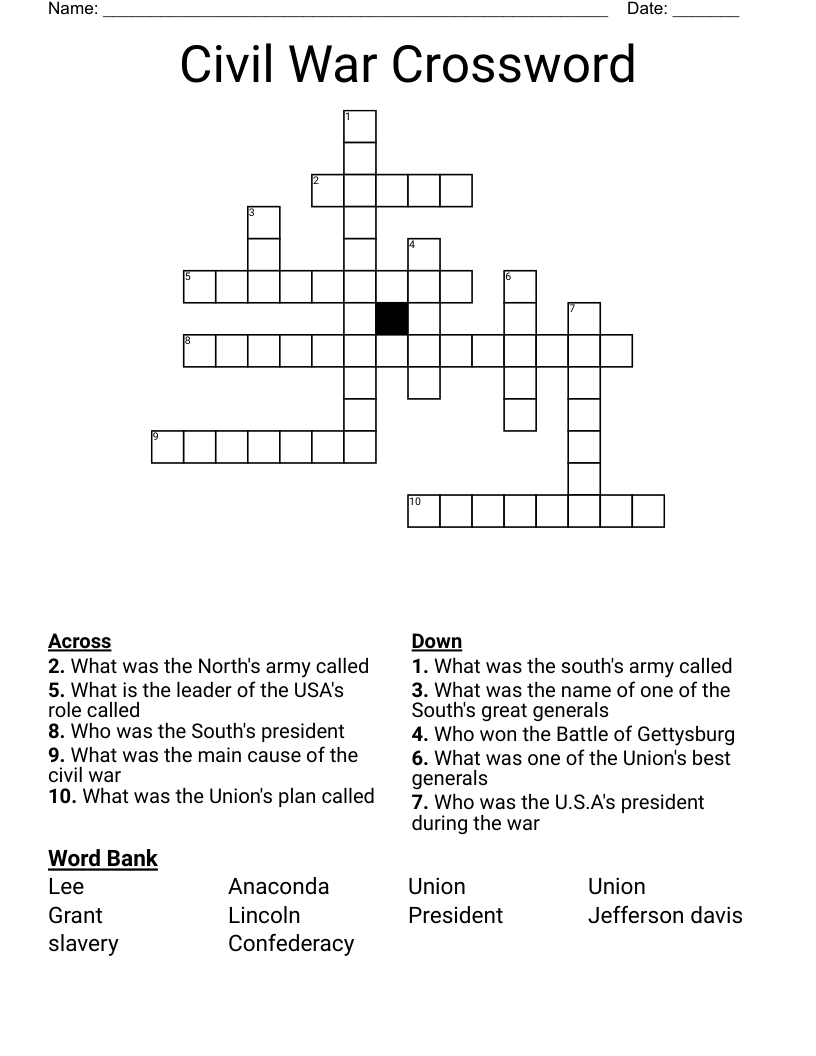 Civil War Crossword