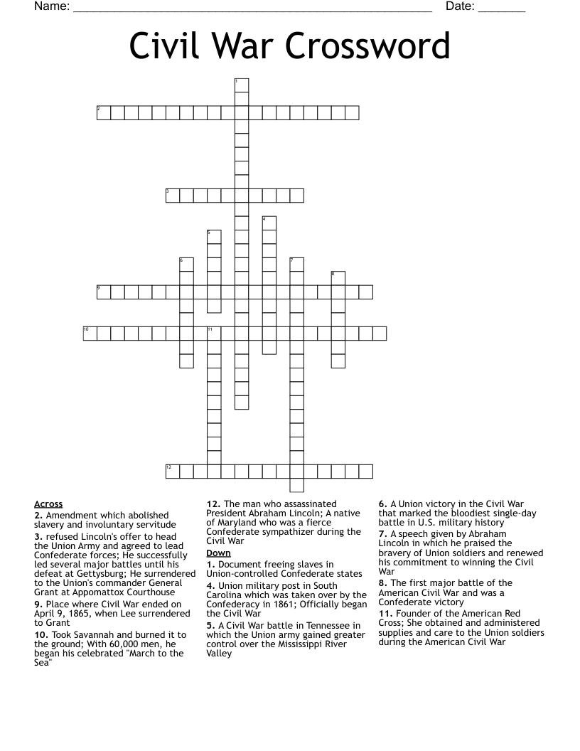 Civil War Crossword