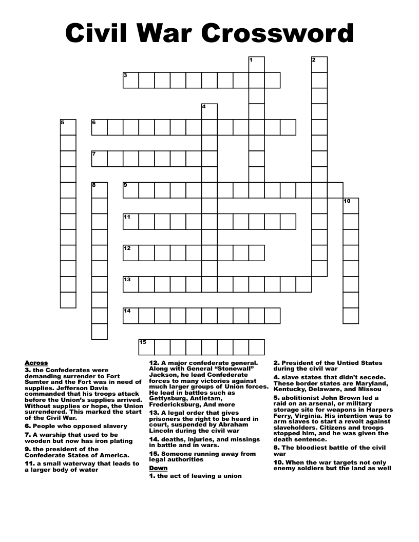 Civil War Crossword