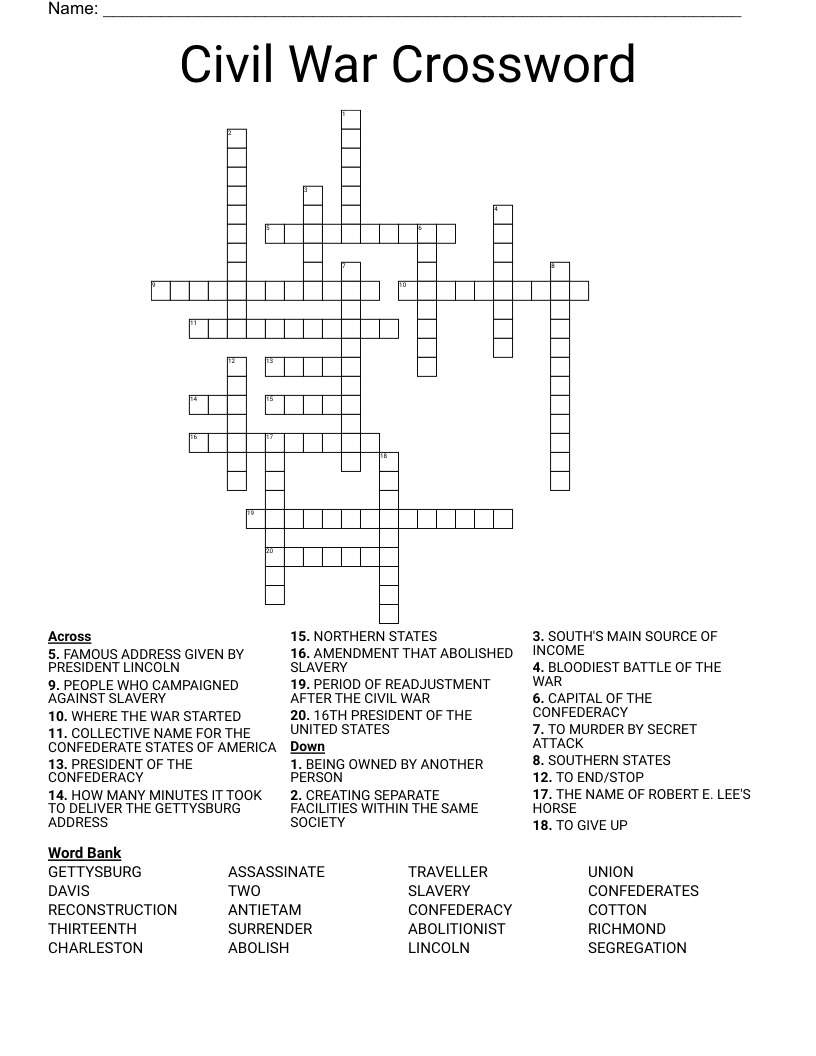 Civil War Crossword