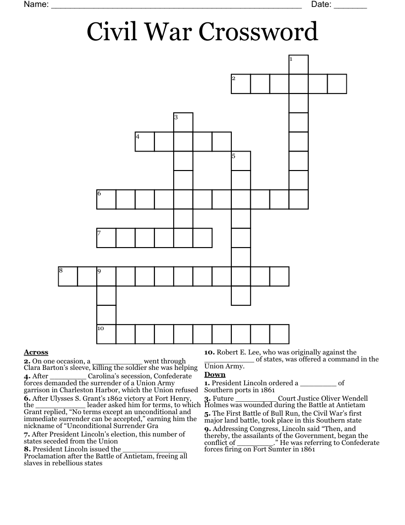 Civil War Crossword