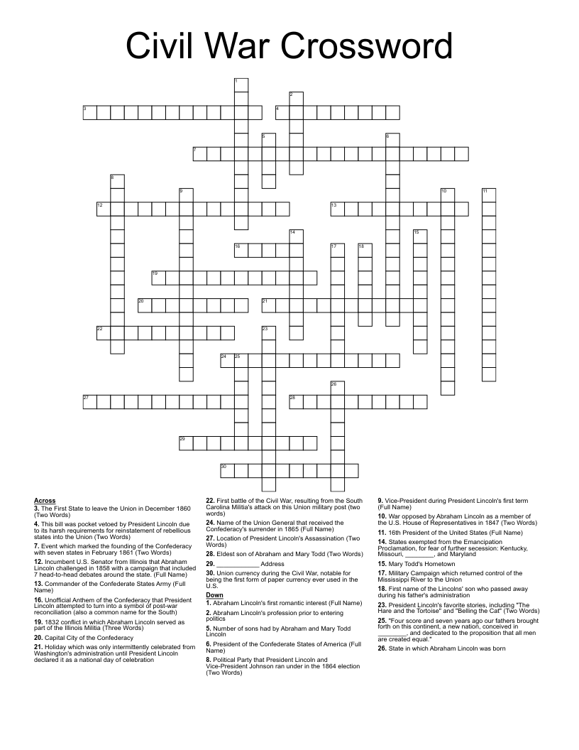 Civil War Crossword