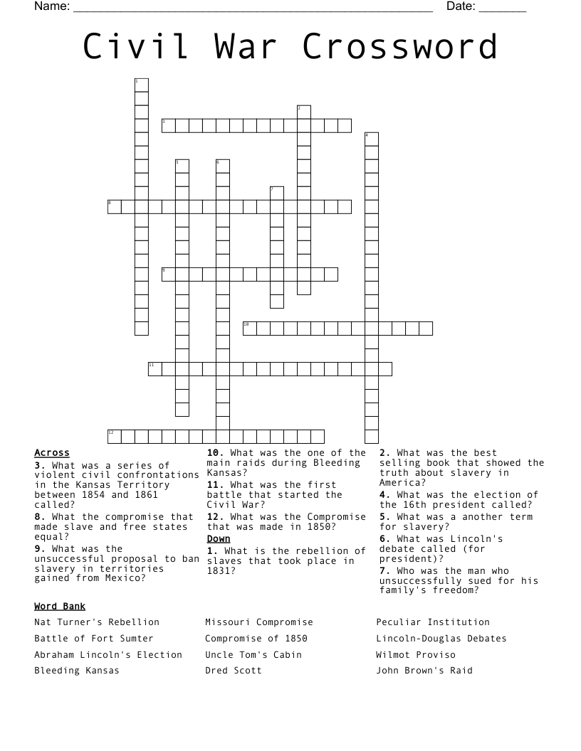 Civil War Crossword