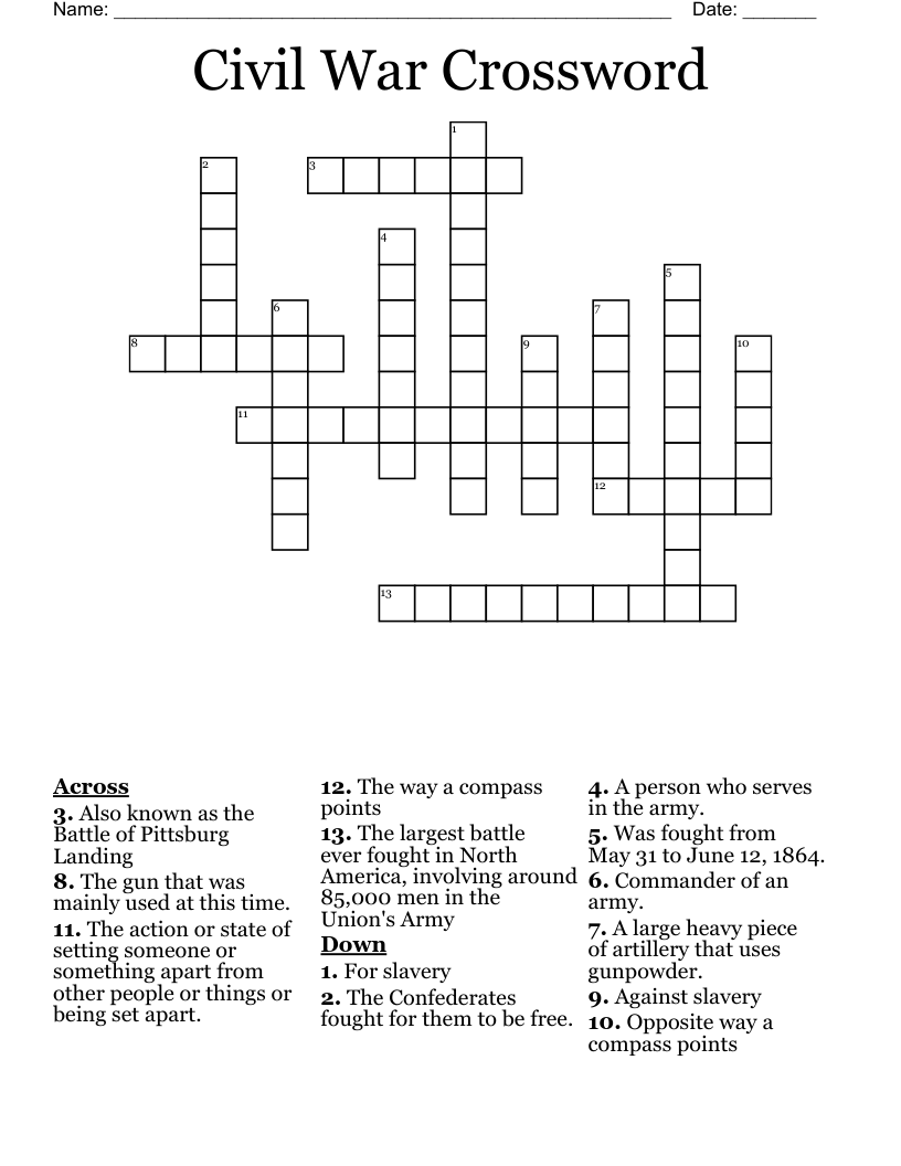 Civil War Crossword