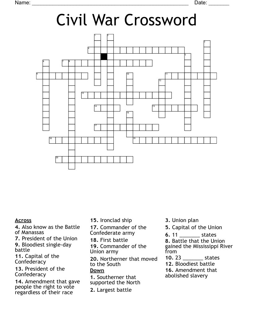 Civil War Crossword