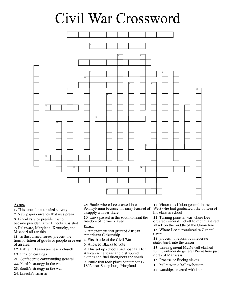 Civil War Crossword