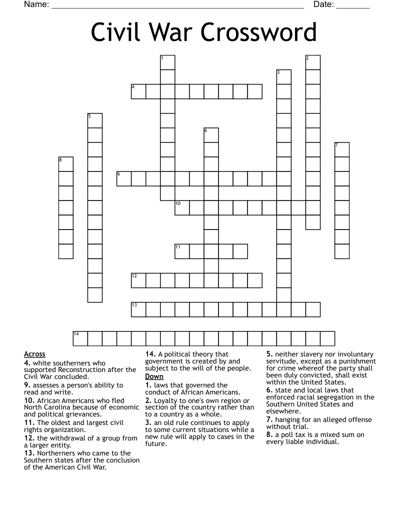 Civil War Crossword