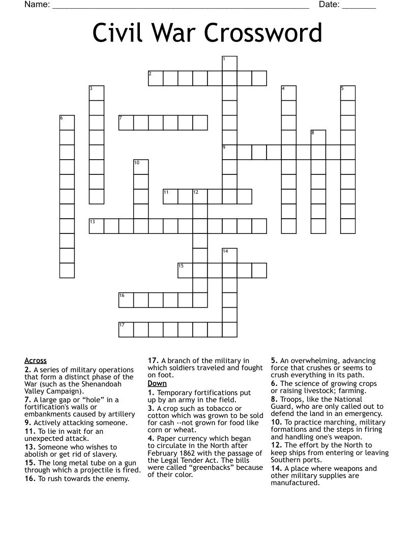 Civil War Crossword