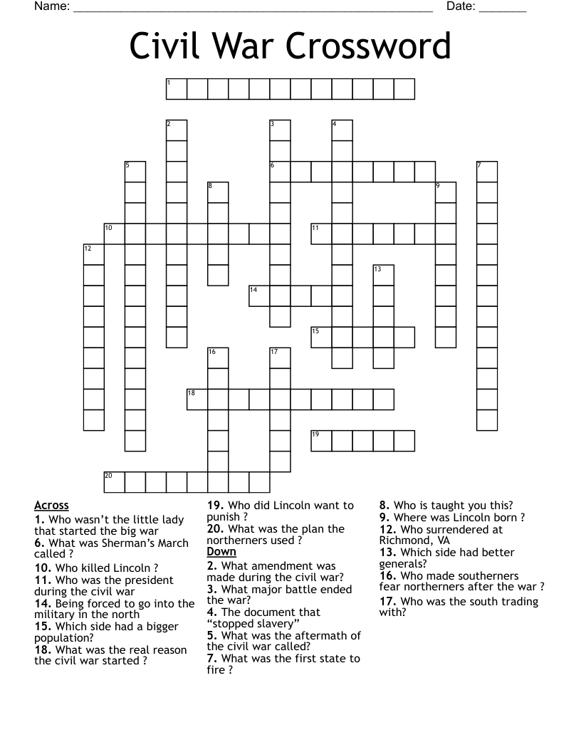 Civil War Crossword