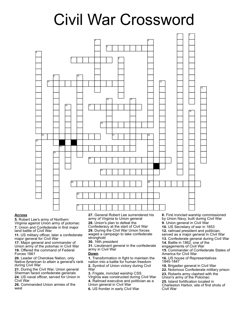 Civil War Crossword