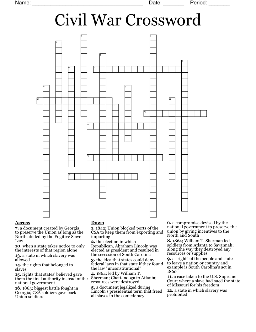 Civil War Crossword