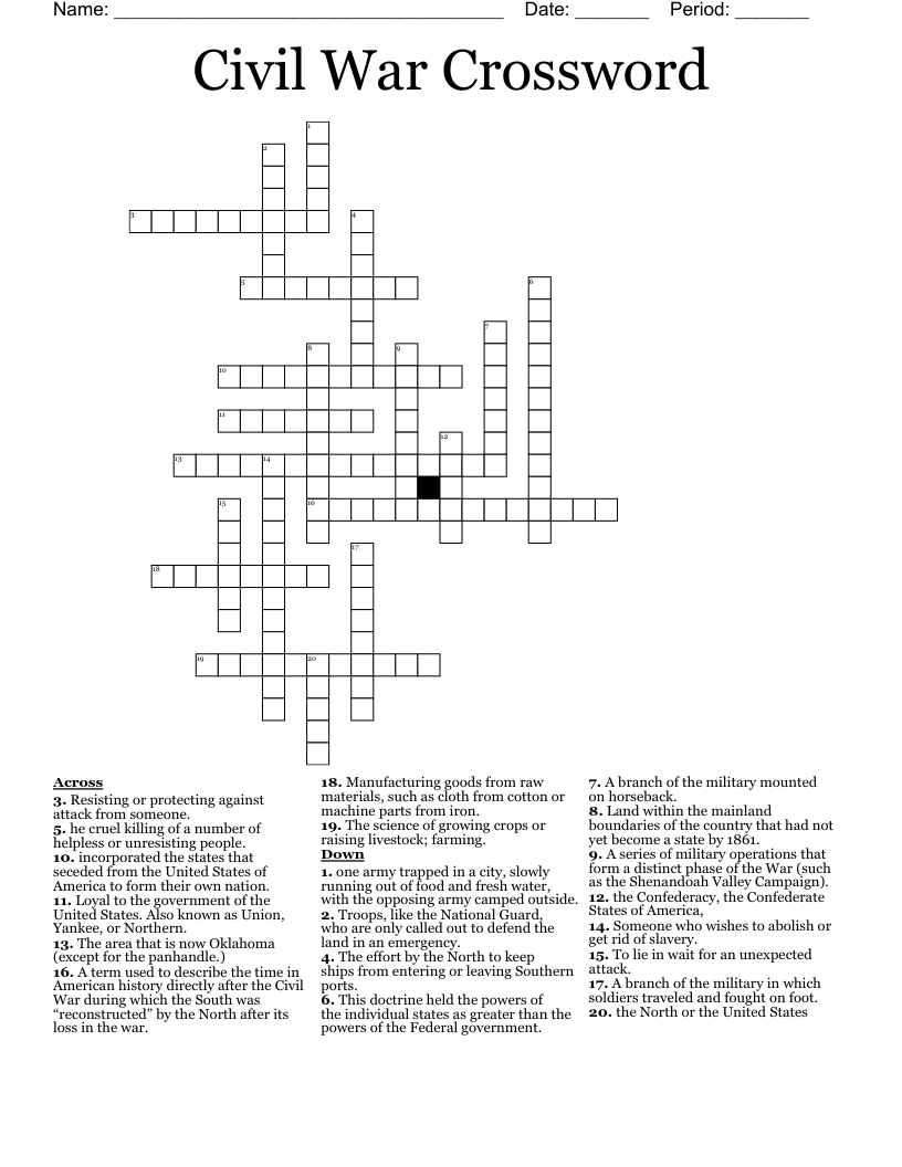 Civil War Crossword