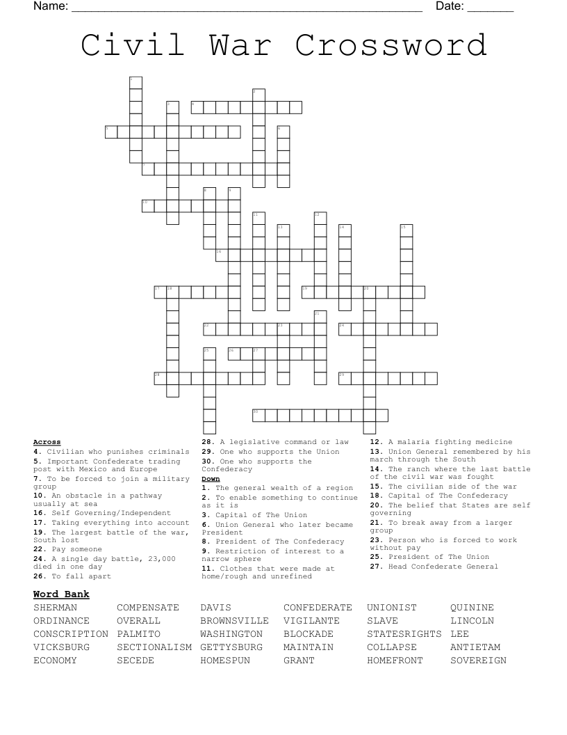 Civil War Crossword