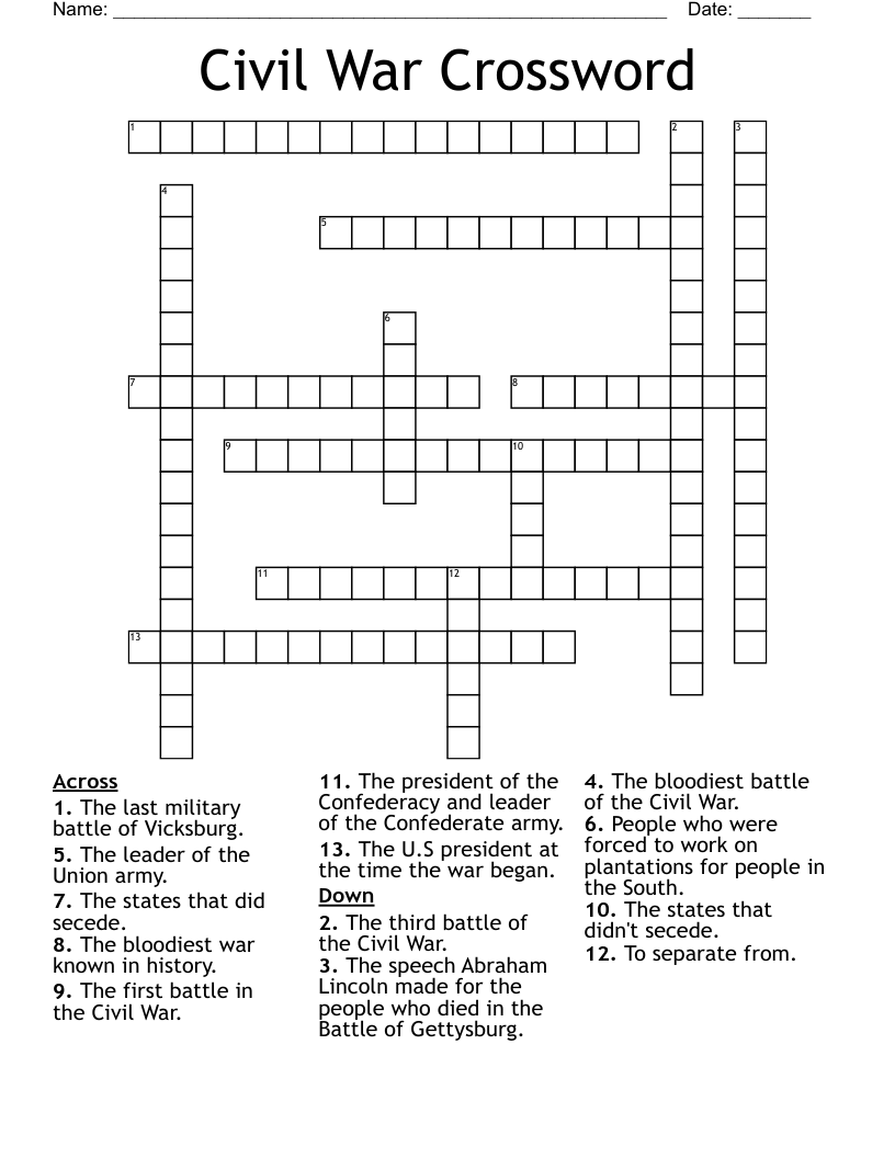 Civil War Crossword