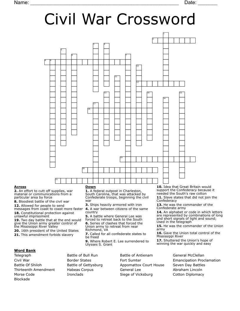 Civil War Crossword
