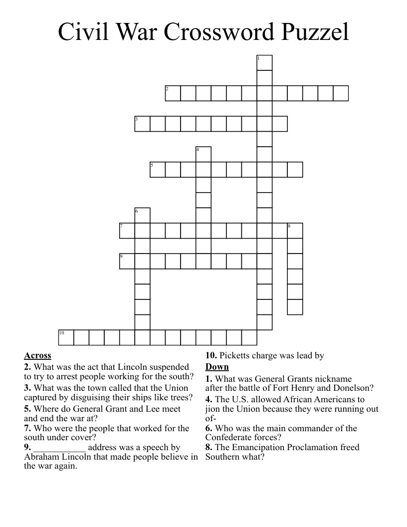 Civil War Crossword Puzzel 