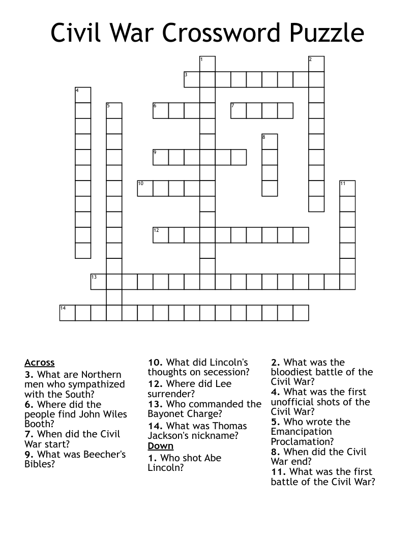 Civil War Crossword Puzzle