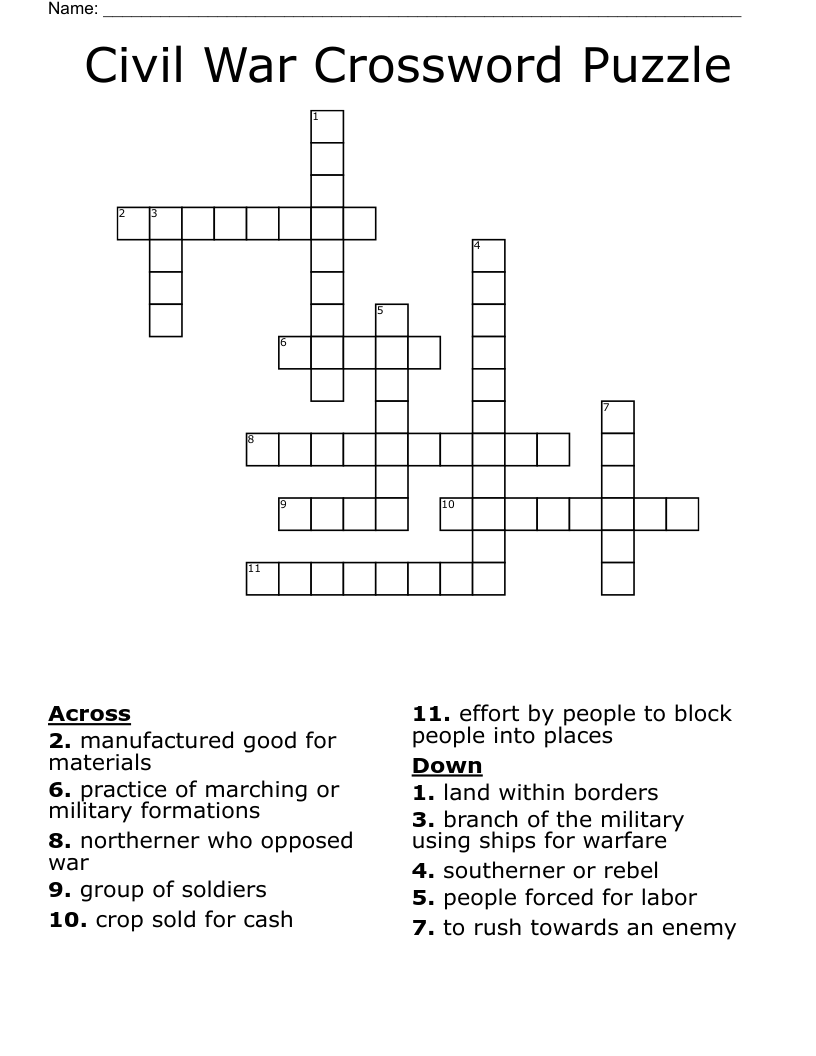Civil War Crossword Puzzle