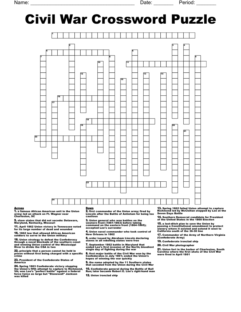 Civil War Crossword Puzzle