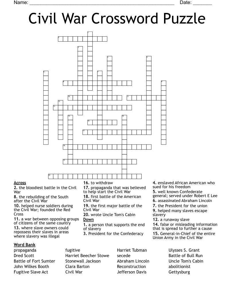 Civil War Crossword Puzzle
