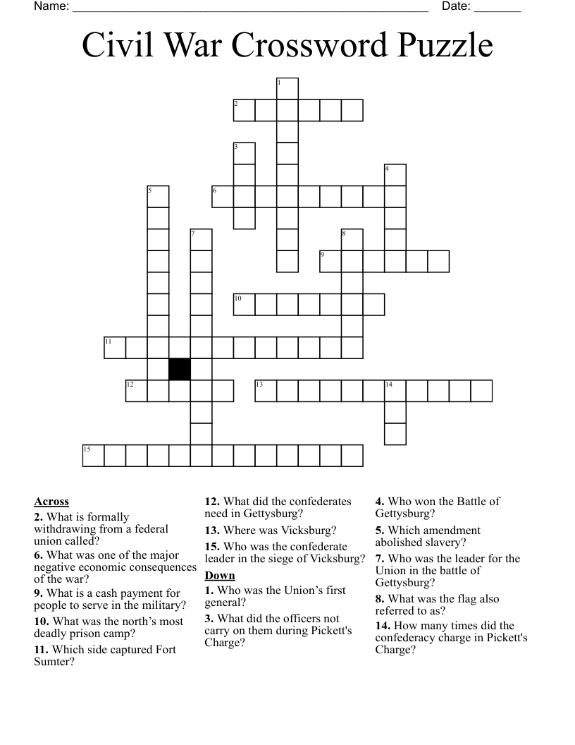 Civil War Crossword Puzzle