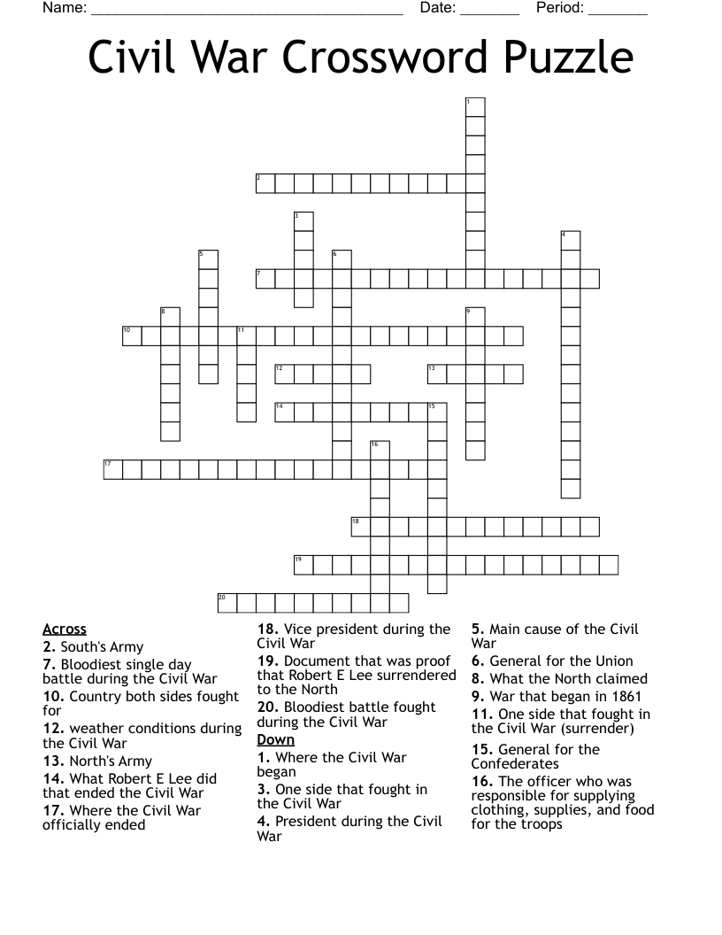 Civil War Crossword Puzzle