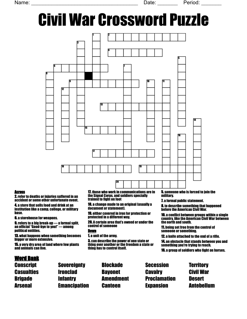 Civil War Crossword Puzzle