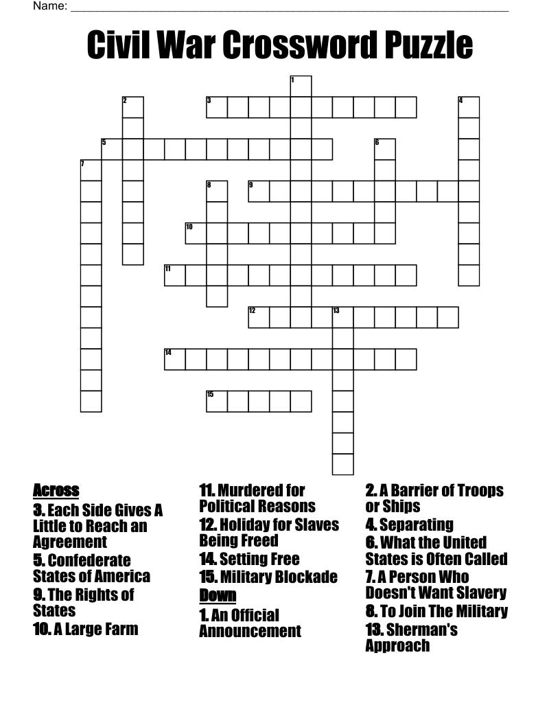 Civil War Crossword Puzzle