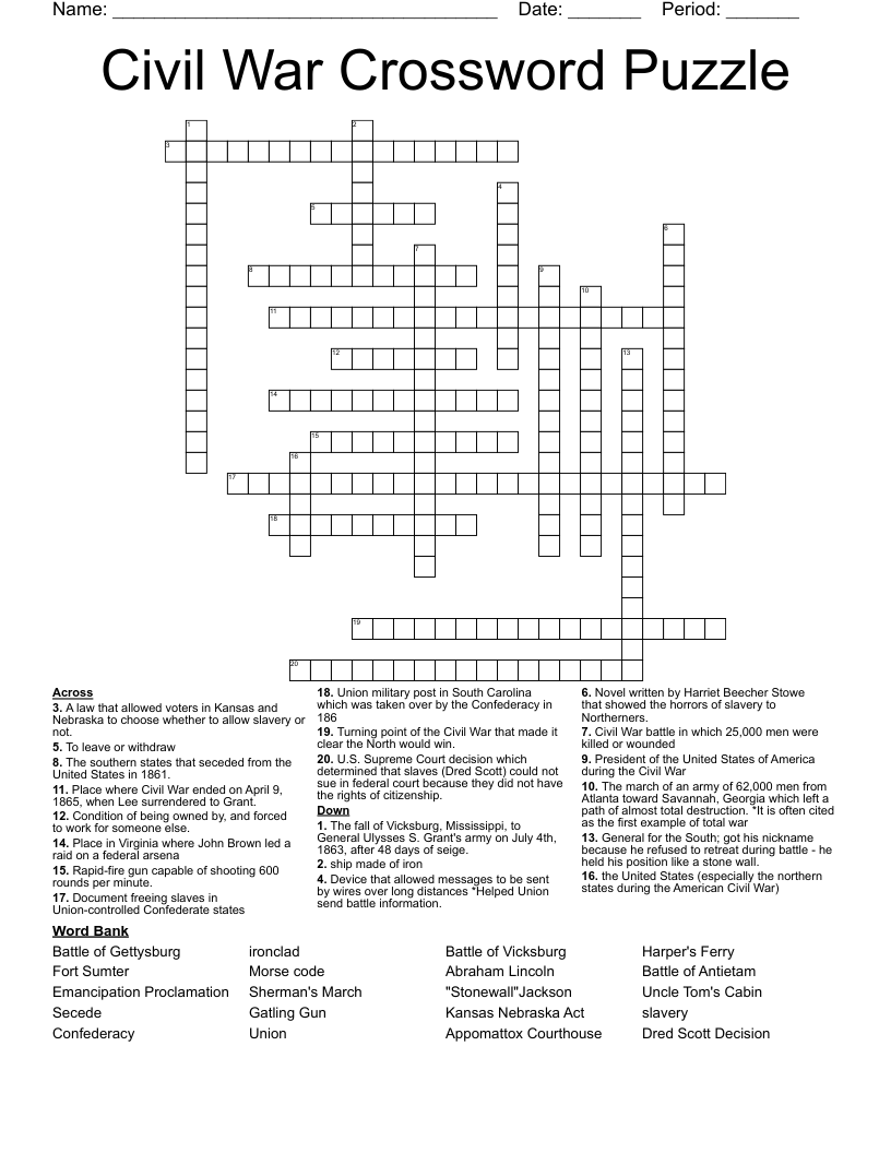 Civil War Crossword Puzzle