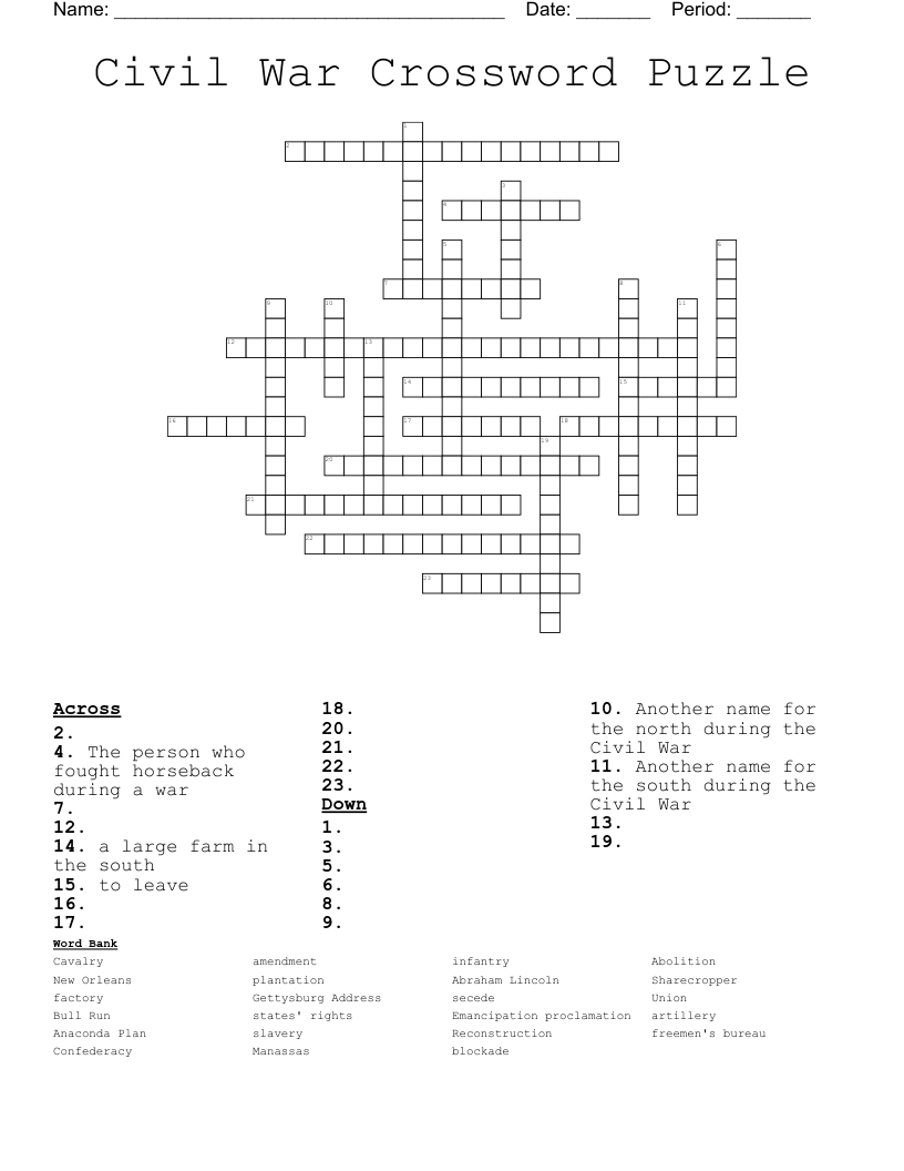 Civil War Crossword Puzzle