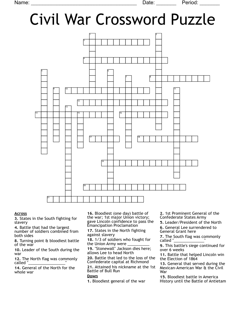 Civil War Crossword Puzzle