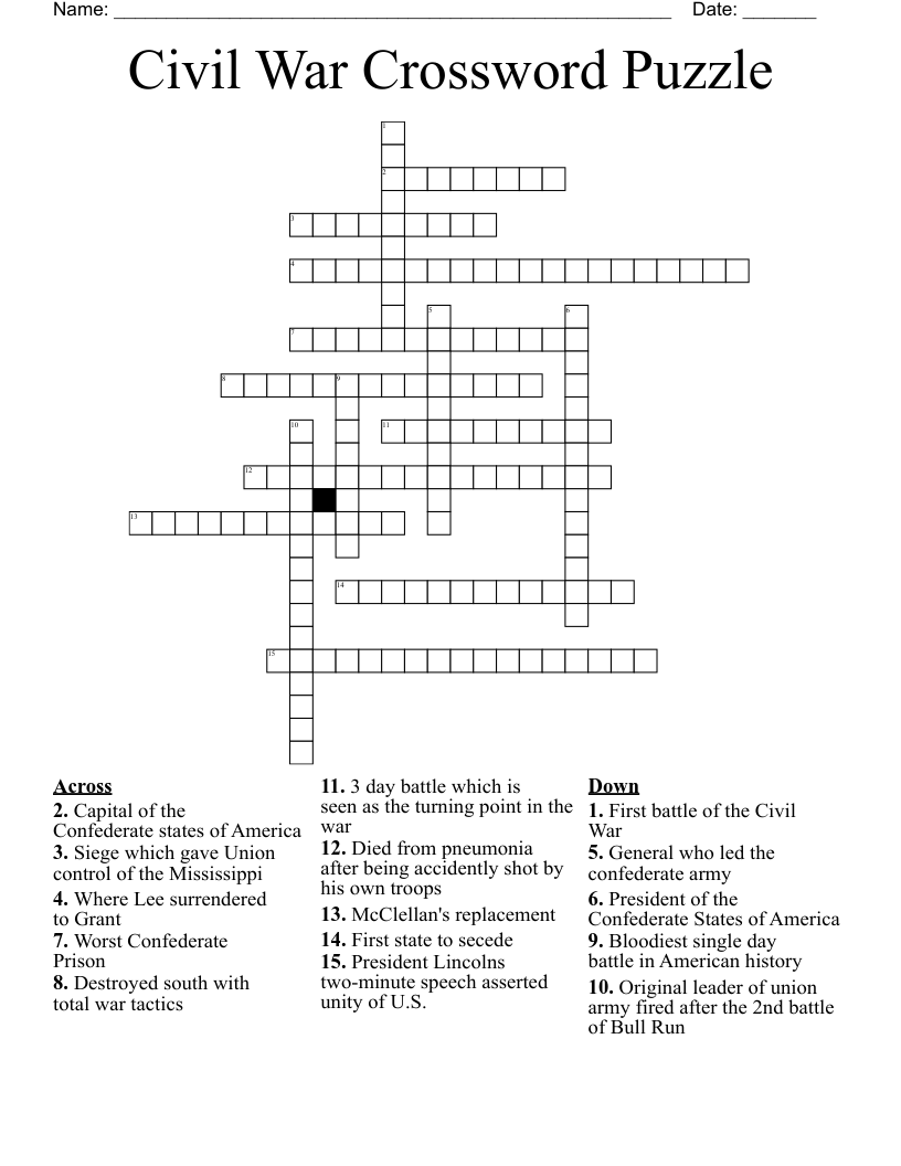 Civil War Crossword Puzzle
