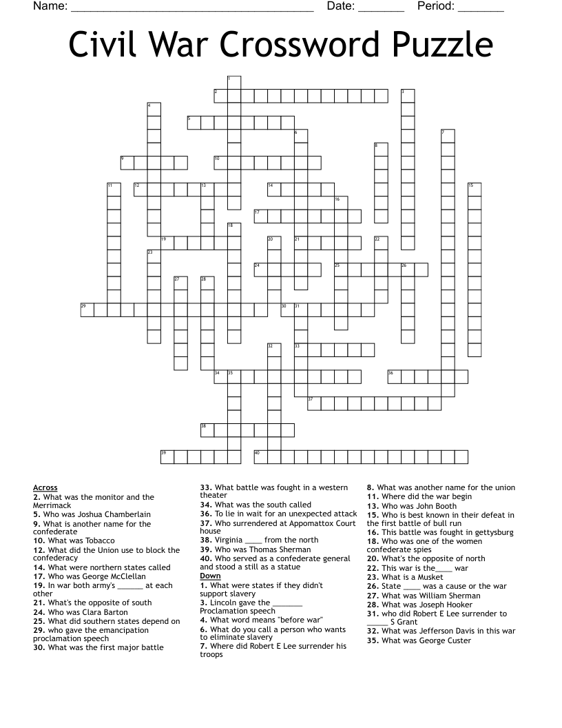 Civil War Crossword Puzzle