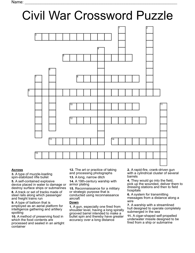 Civil War Crossword Puzzle