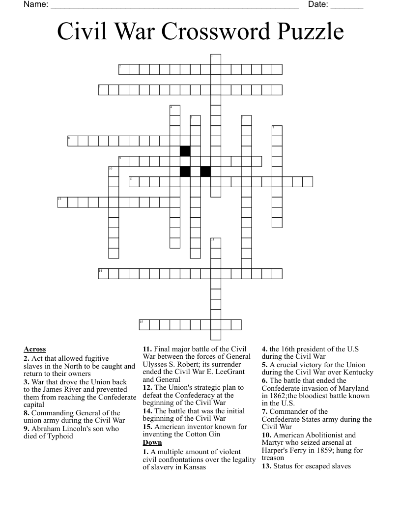 Civil War Crossword Puzzle