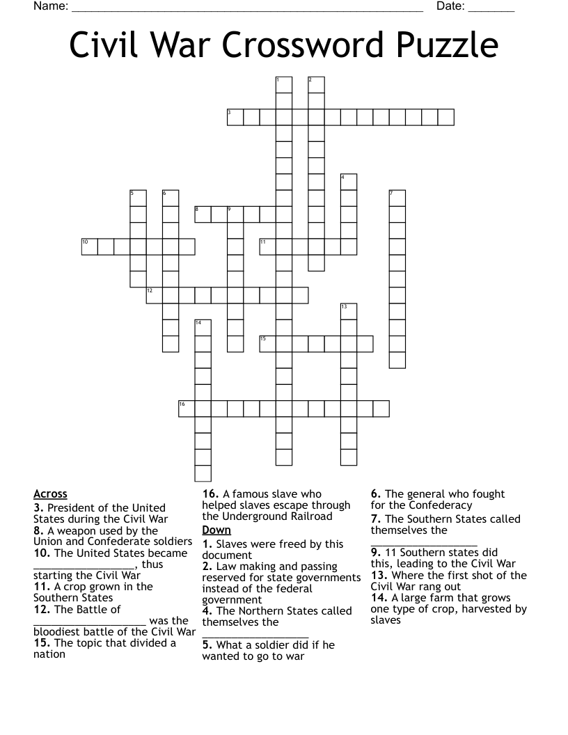 Civil War Crossword Puzzle