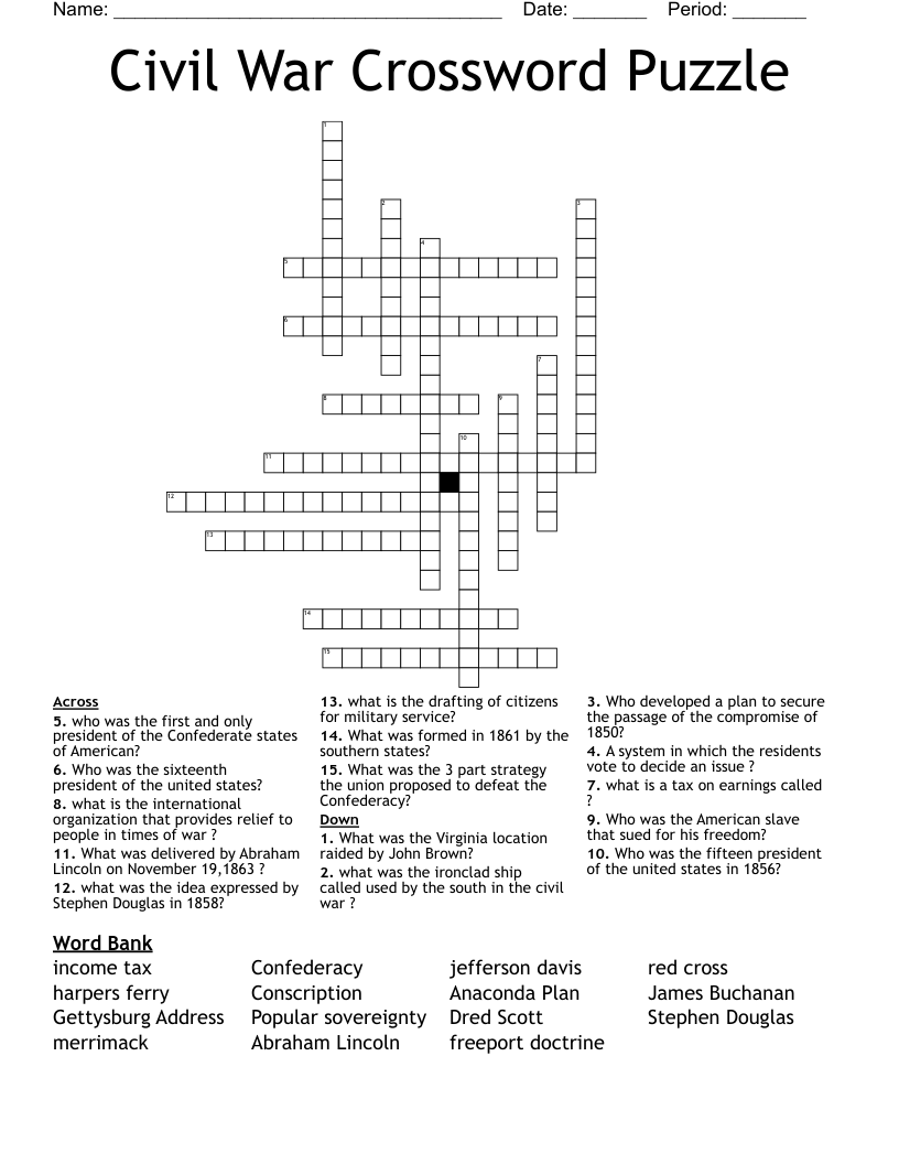 Civil War Crossword Puzzle