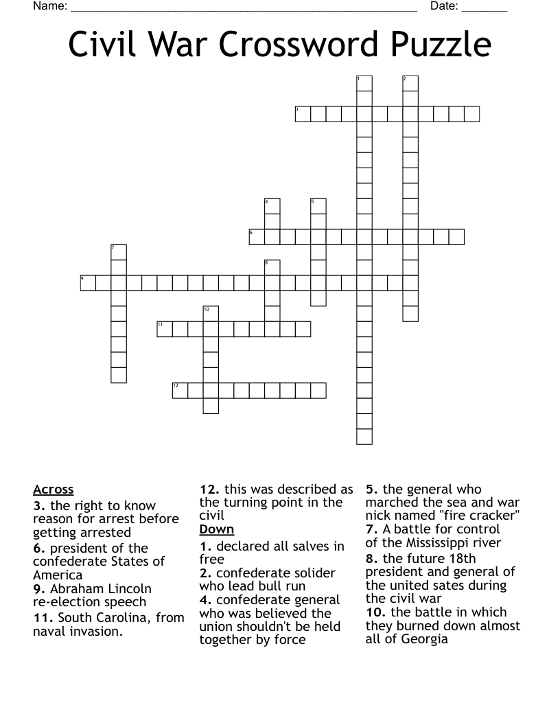 Civil War Crossword Puzzle