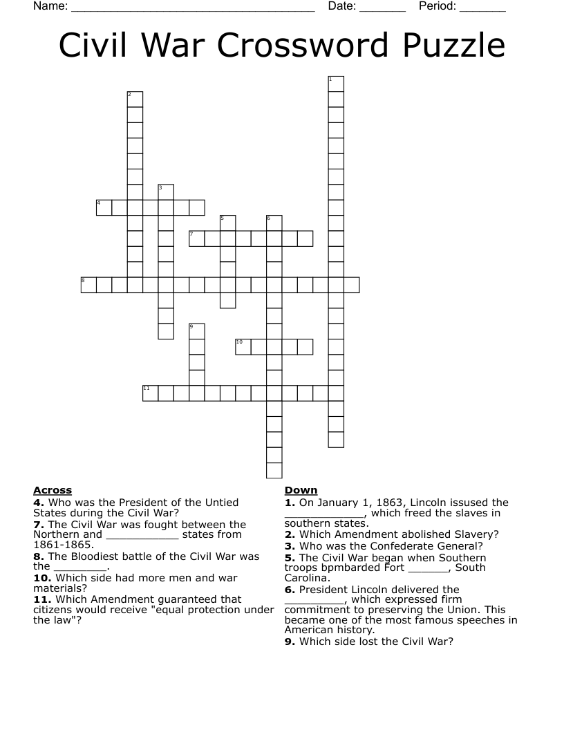 Civil War Crossword Puzzle