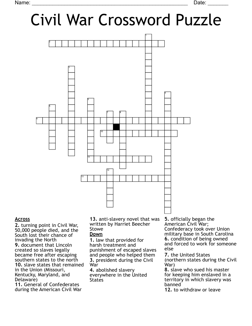 Civil War Crossword Puzzle