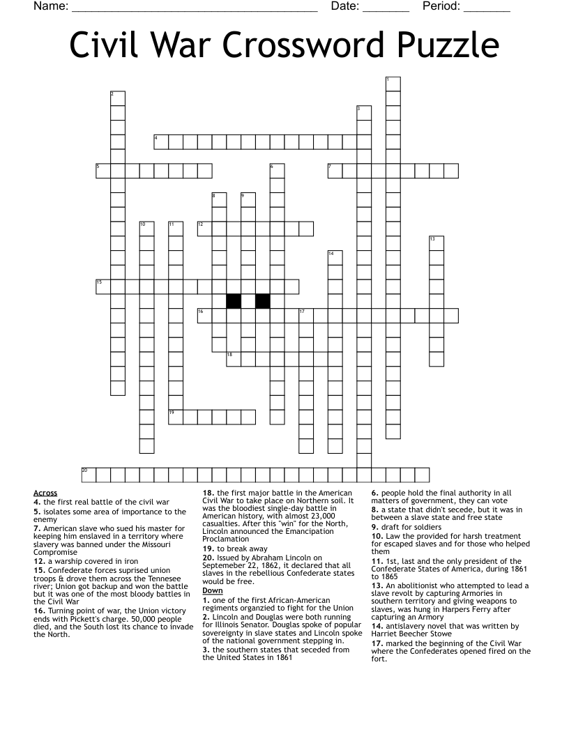 Civil War Crossword Puzzle