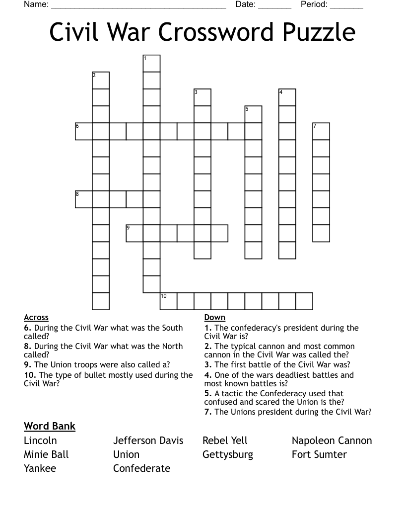 Civil War Crossword Puzzle