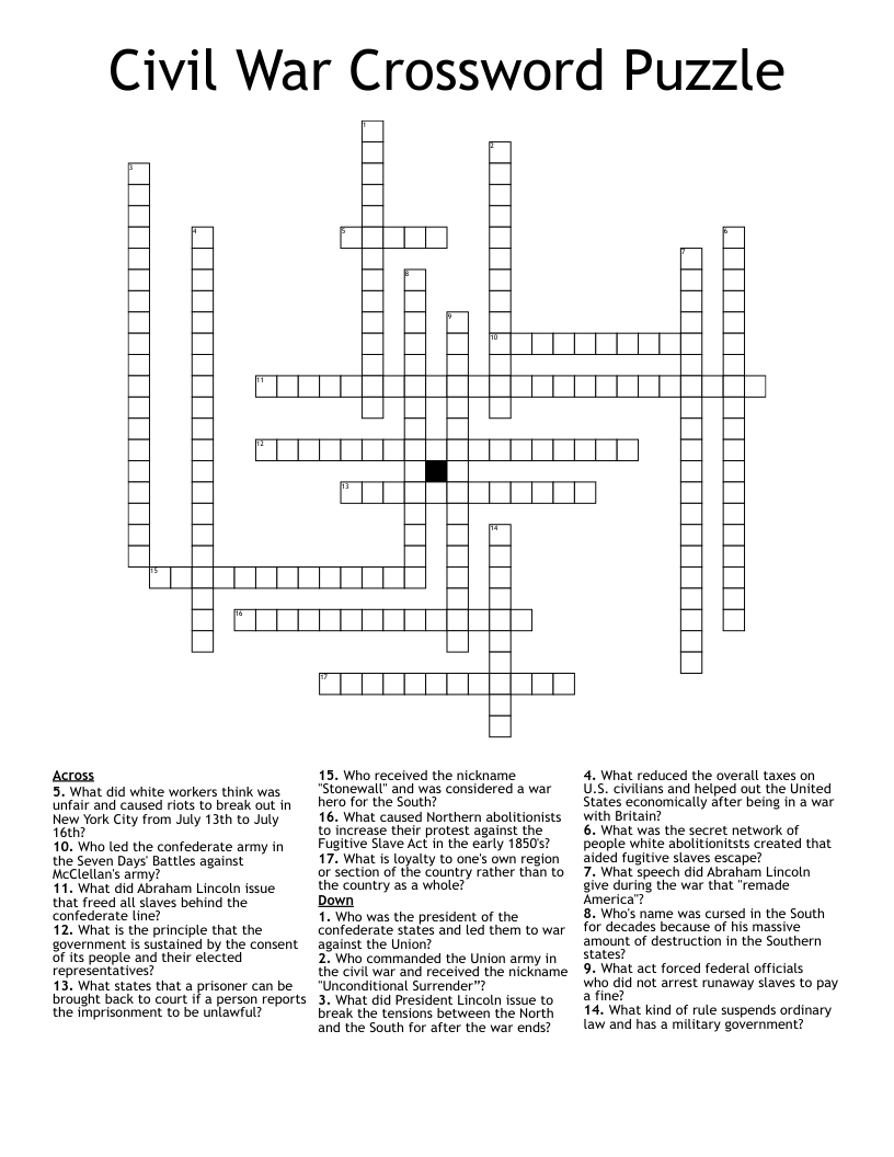 Civil War Crossword Puzzle